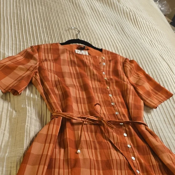 Altuzarra Picotee Orange Checkered Midi Dress In Cayenne Canyon Clay Size 42 - Picture 7 of 16